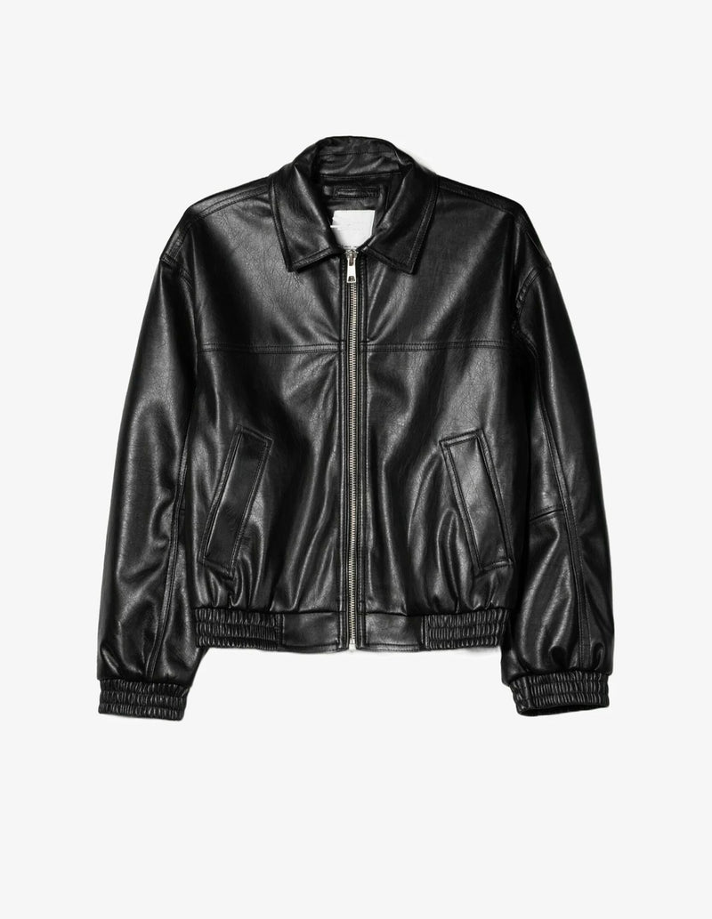 Leather Bomber Jacket - Black