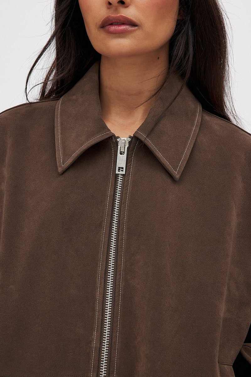 Brown Seude Zip Jacket