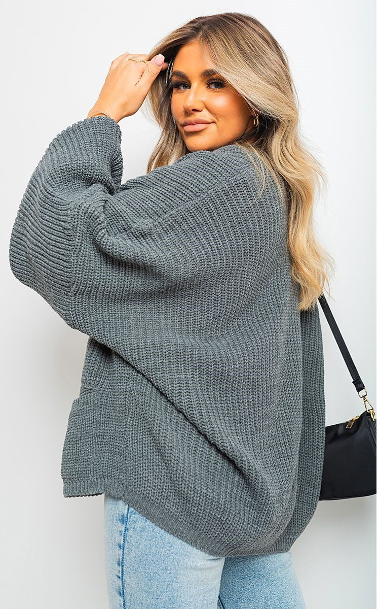 Knitted Balloon Sleeve Cardigan
